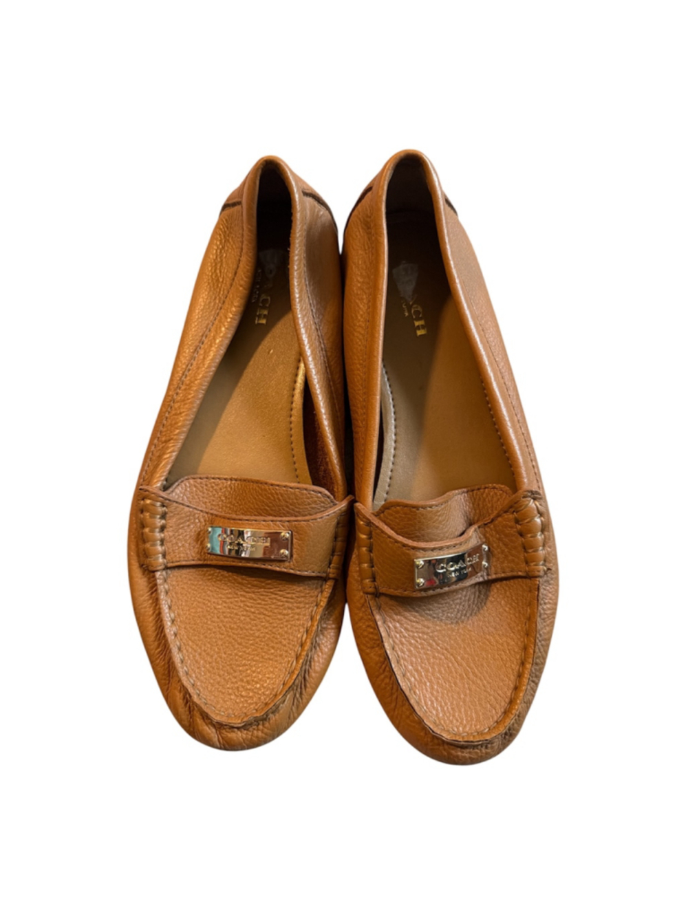 Coach Fredrica Brown Pebbled Leather Driving Loafers Gold Hardware 7.5 B